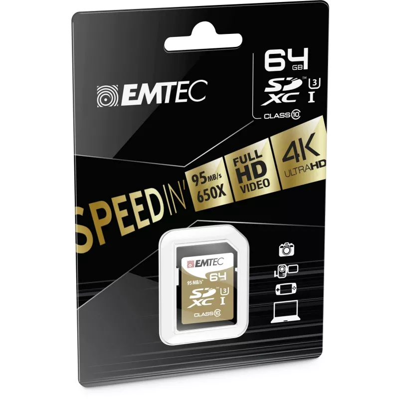 EMTEC Speedin - scheda di memoria flash - 64 GB - UHS Class 3 / Class10 - SDXC UHS-I (ECMSD64GXC10SP)
