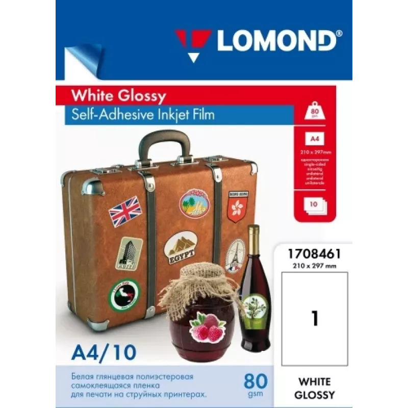 Pellicola PET adesiva Lomond 1708461 A4 bianca lucida, 10 fogli