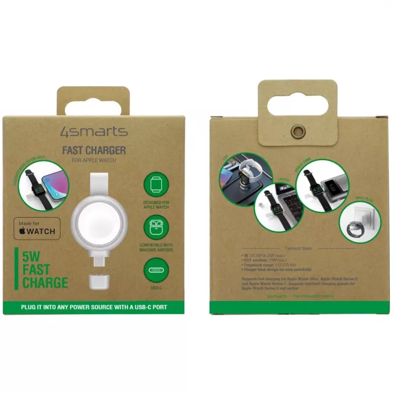 Caricabatterie 4smarts QI2 smartwatch argento USB ricarica rapida wireless