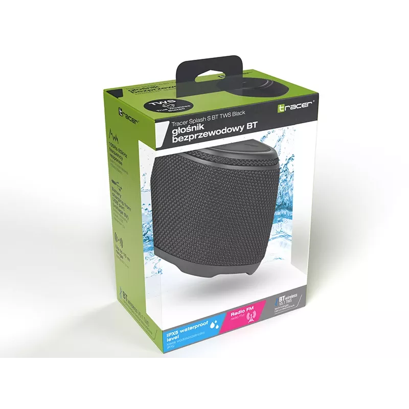Altoparlante stereo portatile TRACER Splash S (Bluetooth 5.1, 5 W RMS, IPX5, batteria 6 h) nero