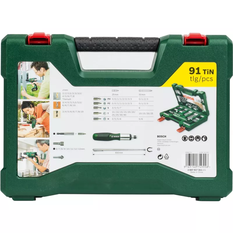 Set di punte per trapano/avvitatore V-Line TIN, 91 pezzi, set punte per trapano e avvitatore (verde)
