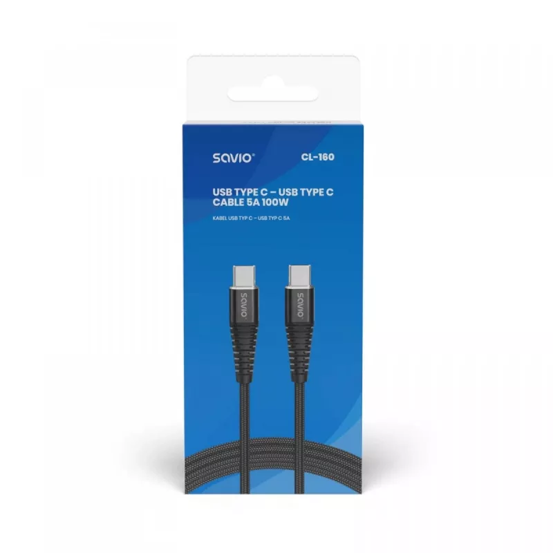 Cavo USB Savio CL-160 2 m USB 2.0 USB C - USB C nero