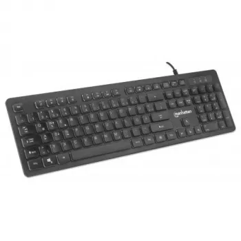 Manhattan Gaming tastiera USB, Low Force Key Edition, 12 tasti multimediali, retroilluminazione LED Rainbow, USB-A, nero, Retail Box (layout tedesco)