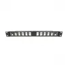 Patch panel Keystone DeLOCK 19 inch 24 porte angolato con scarico di trazione, 1U, nero, 482,6×125,5×44,2 mm