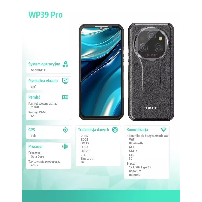 Smartphone Oukitel WP39 Pro 12/512 11000mAh grigio