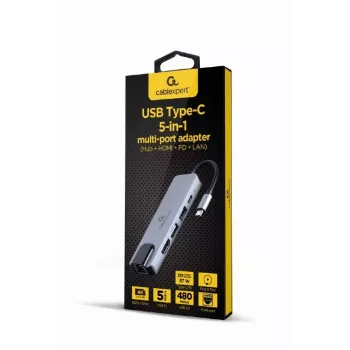 Dock per laptop Gembird A-CM-COMBO5-04 — USB 3.2 Gen 1 Type-C, 5 Gbit/s, PD 87 W, HDMI, Ethernet, USB-A