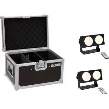Set luci LED EUROLITE CBB-2 COB WW 2x con case – 2 fari COB bianco caldo, custodia da trasporto