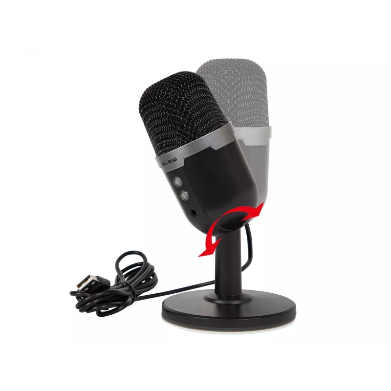 Microfono da studio BLOW con supporto LED — USB 2.0 cablato, 20–16000 Hz, sensibilità -50 dB, 237 g