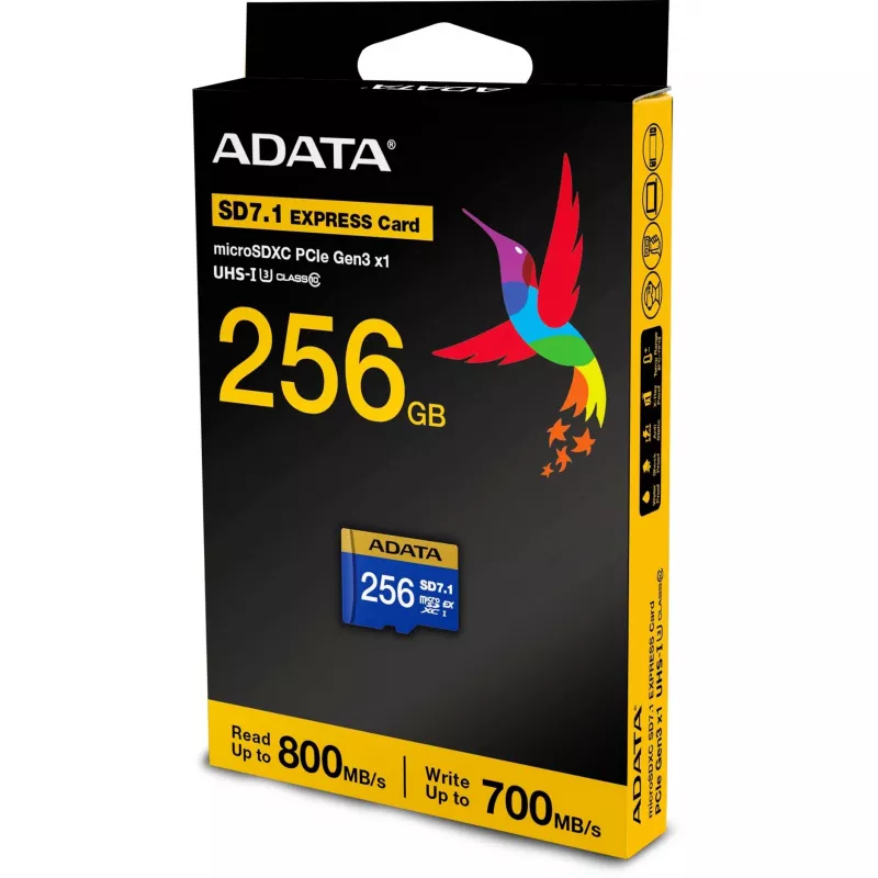 Scheda di memoria ADATA Premier Extreme microSDXC SD7.1 Express 256GB, lettura 800 MB/s, scrittura 700 MB/s, UD256GEX3L1-C