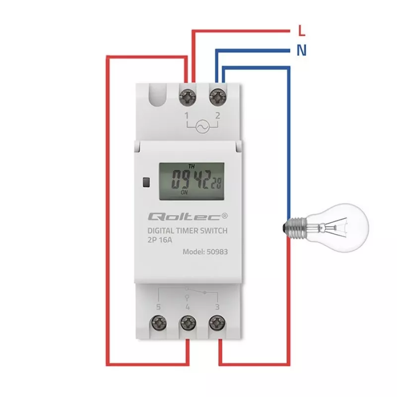 Timer elettronico per guida DIN QOLTEC 50983, a batteria, per circuiti di automazione