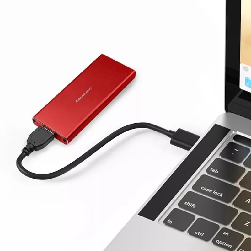 Case per SSD QOLTEC 51831 USB 3.0 per unità M.2 SATA fino a 2 TB, rosso, supporta lunghezza 30 mm, fino a 4 unità