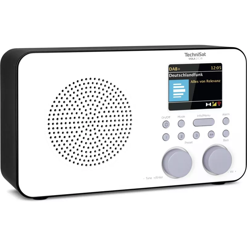 Radio internet TECHNISAT VIOLA 2 C IR — sintonizzatore analogico e digitale, DAB+/FM, Wi‑Fi, 3 W, TFT 2,4 pollici, 3,5 mm, nero/bianco