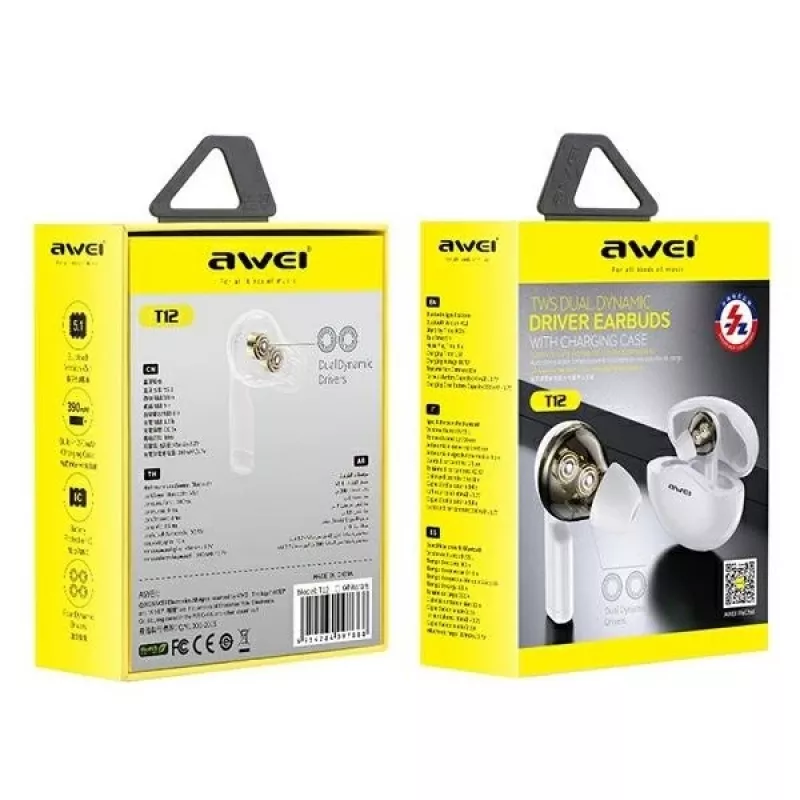 Auricolari Awei AWEI T12TWS Bluetooth sportivi bianchi