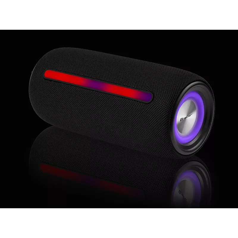 Altoparlante stereo portatile TRACER Stripe nero — 10 W RMS, Bluetooth/cablato, USB-A e USB-C, MicroSD, batteria ricaricabile integrata (fino a 5 h)