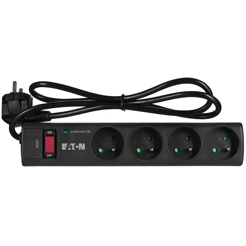 Ciabatta con protezione da sovratensione EATON Power Strip 4 FR — 4 prese Type-E, cavo 1 m, 10 A, 2500 W, indicatori LED
