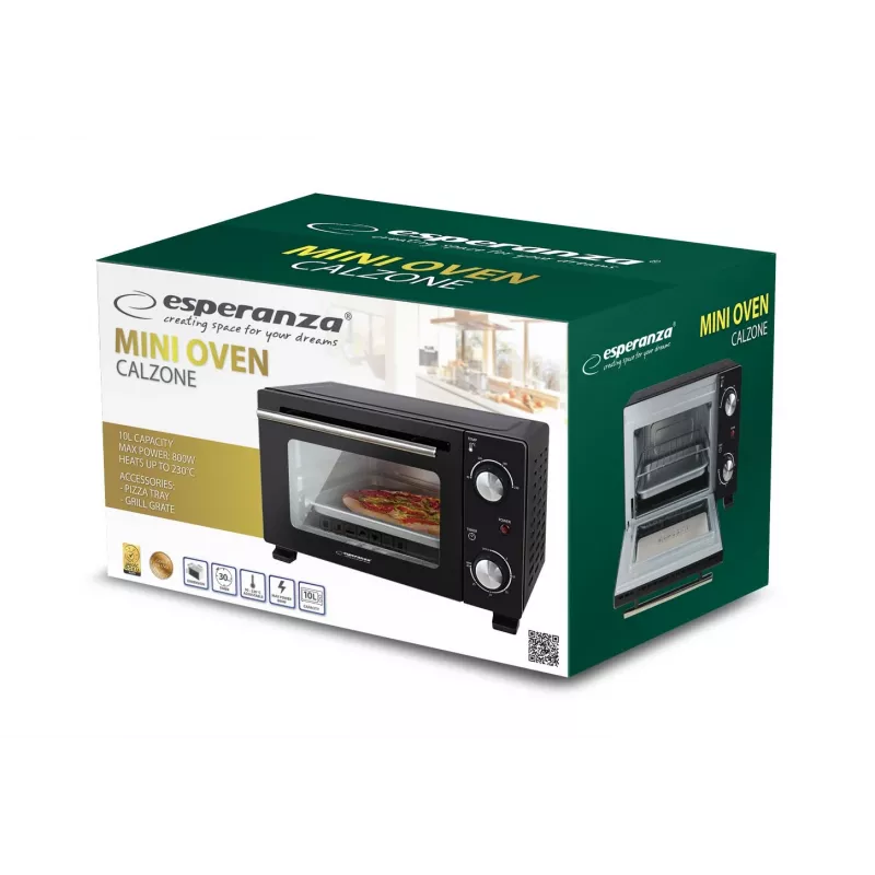 Esperanza EKO007N Calzone mini forno, 10 l, 800 W, nero