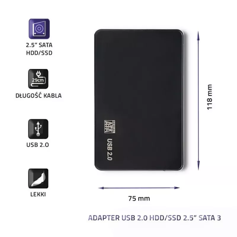 Adattatore per disco rigido QOLTEC 51862 USB 2.0 per HDD/SSD SATA3 da 2,5 pollici