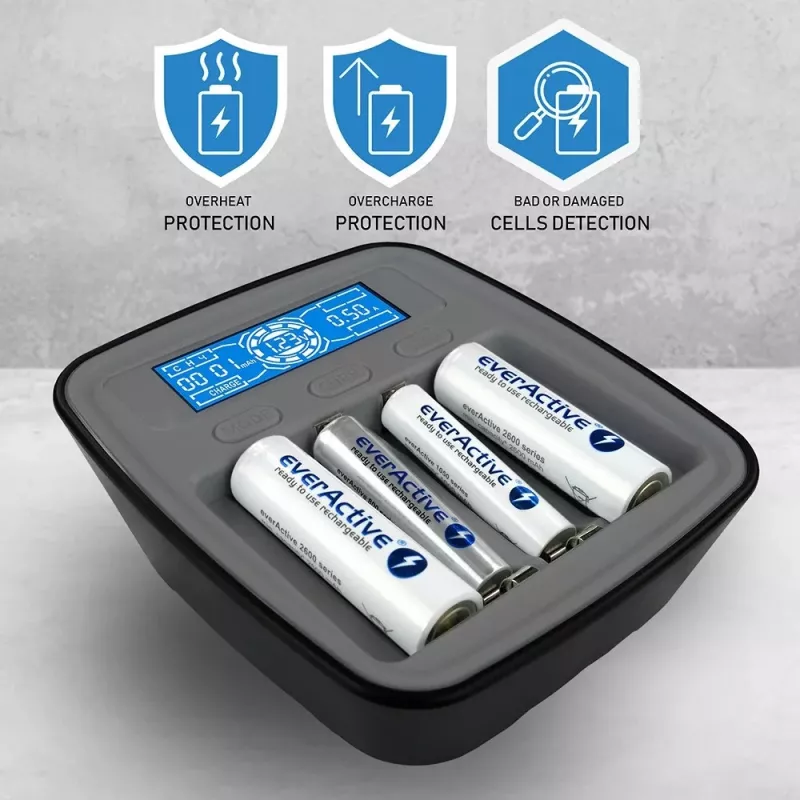 everActive NC-1000M V2 caricabatterie, Ni-MH, 4 slot AA/AAA, USB-C, nero