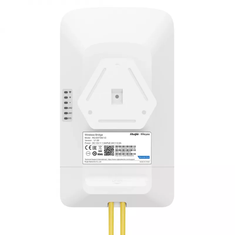 Ruijie Reyee RG-EST350 V2 bridge wireless 5 GHz 802.11ac dual-stream, 867 Mbps, 5 km, 15 dB, PoE, bianco