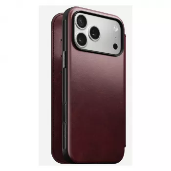 Custodia per smartphone Nomad Modern Leather Folio per iPhone 17 Pro Max — pelle, TPU, PC, alluminio, bordeaux, 16 cm (6,3 pollici)