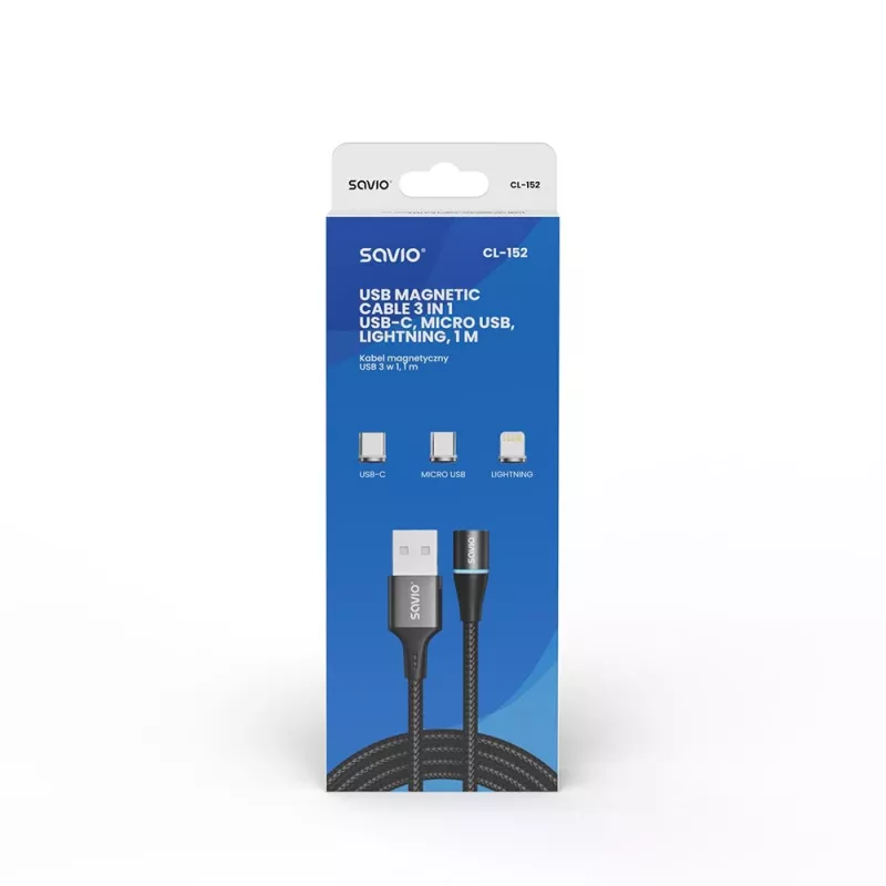 Cavo USB Savio CL-152 1 m USB 2.0 USB C Micro USB A/Lightning nero