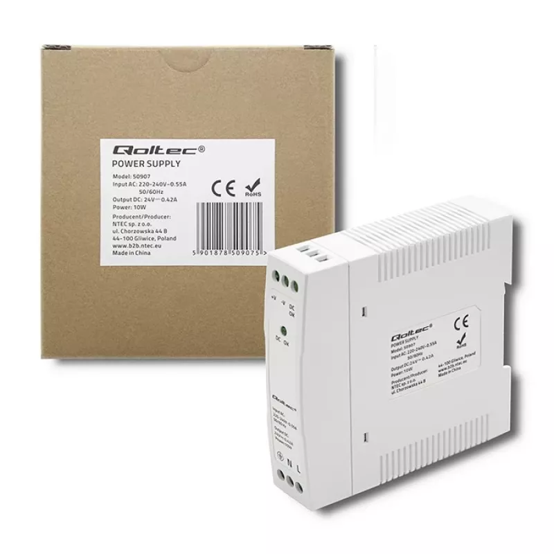Alimentatore per guida DIN 10W, 24V, 0,42A, slim