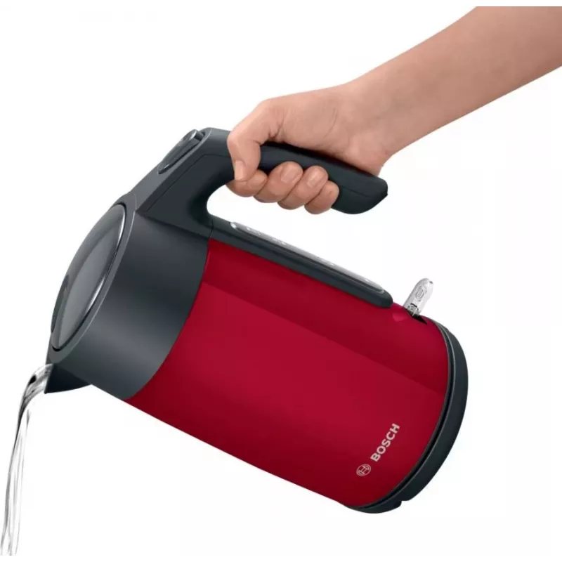 Bollitore elettrico Bosch TWK7L464 – capacità 1,7 L, 2400 W, rosso, corpo in plastica