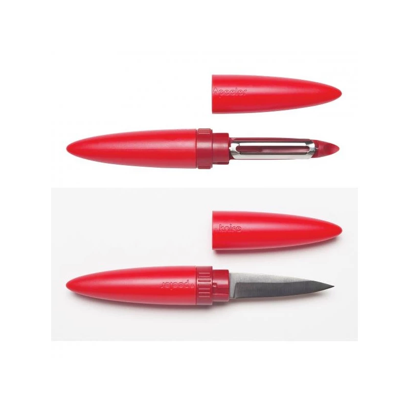ViceVersa Inky 2-in-1 pelapatate e raschietto con supporto, rosso