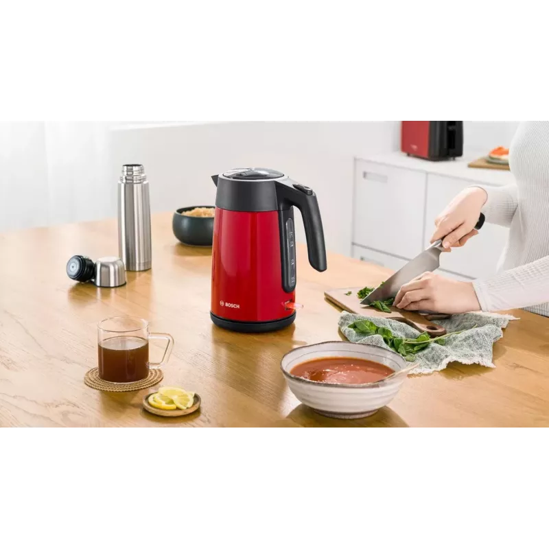 Bollitore elettrico Bosch TWK7L464 – capacità 1,7 L, 2400 W, rosso, corpo in plastica