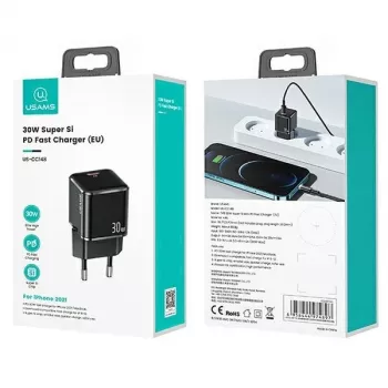 Caricabatterie da parete usams T45 30W USB‑C PD3.0 per smartphone e tablet