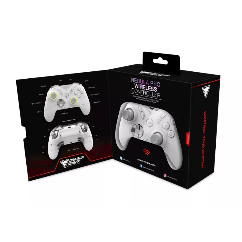 DragonShock Nebula Pro, gamepad, Nintendo Switch, croce direzionale, tasto Home, tasto Start, tasto Turbo, Multi, wireless, Bluetooth