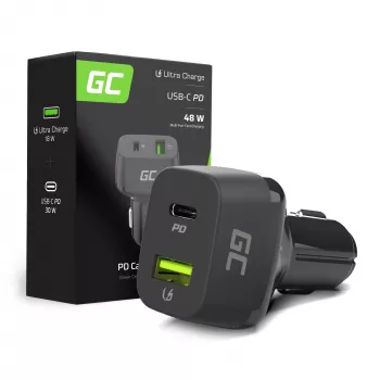 Caricabatterie da auto Green Cell CAD33, 42 W, USB-C PD + USB-A QC3.0, ingresso 12/24 V, uscita 5–12 V