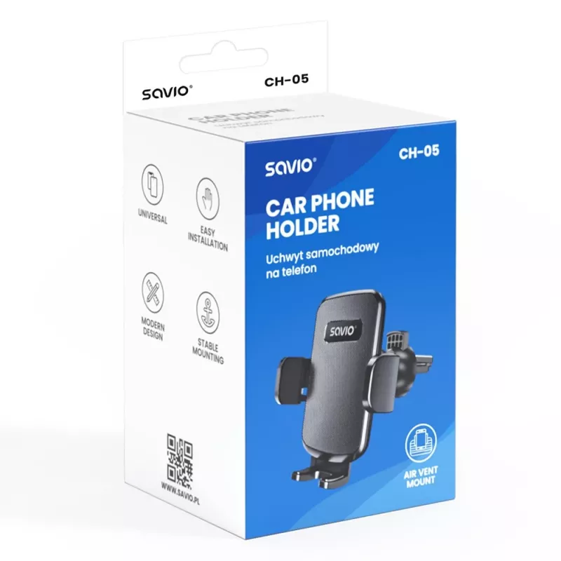 SAVIO CH-05 supporto auto per telefono, fissaggio alla bocchetta dell'aria