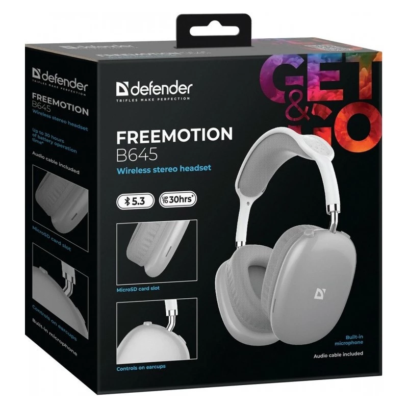 Defender FreeMotion B645 cuffie Bluetooth on-ear, Bluetooth 5.3, USB-C, jack da 3,5 mm, microfono integrato, 20–20000 Hz, 105 dB, grigie