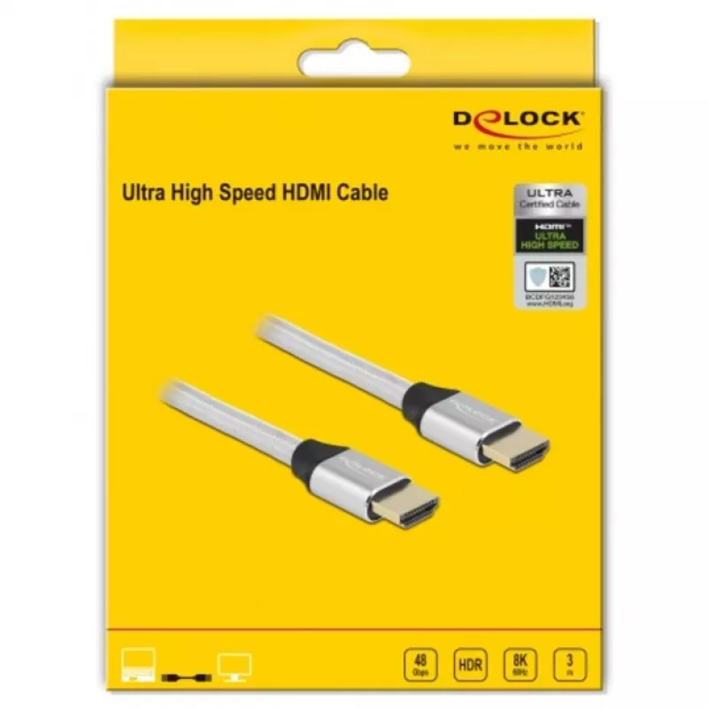 Cavo HDMI DeLOCK Ultra High Speed 48 Gbps 8K 60 Hz argento 3 m