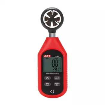 Anemometro palmare Unit UT363 — misurazione di velocità del vento e temperatura, strumento portatile compatto