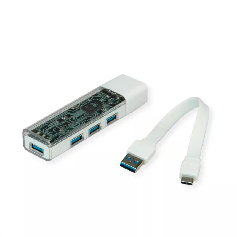 Hub USB 3.2 Gen 1 mobile ROLINE, 4 porte, cavo di collegamento Type-A+C