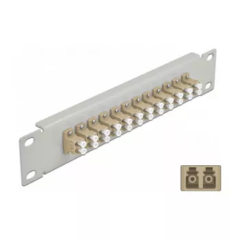 Patch panel fibra ottica DeLOCK 10 pollici 12 porte LC duplex beige 1U grigio