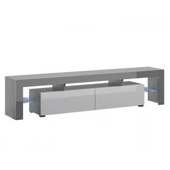 Mobile TV Cama Meble TORO 200 — 2000×350×410 mm, piano superiore grigio in truciolare, grigio/bianco lucido