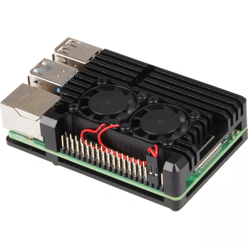 JOY-IT RPI CASE ALU07F - Case per Raspberry Pi 4, alluminio, ventola, nero (RB-ALUCASEP4+07FAN)