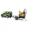 BRUDER Land Rover Defender con rimorchio CAT e uomo veicolo giocattolo