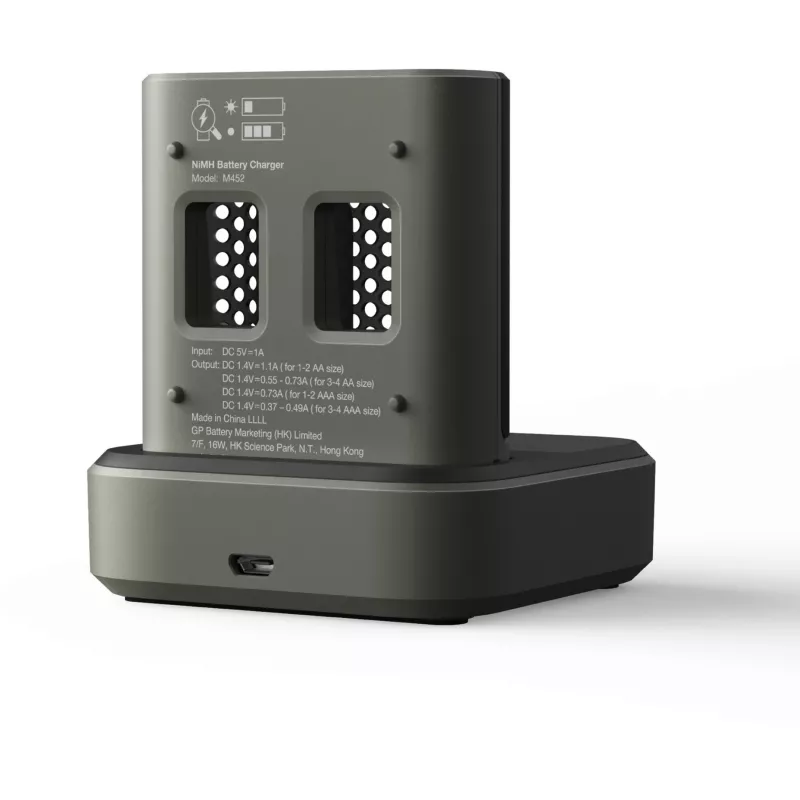 Docking station caricabatterie GP M452 per batterie ricaricabili NiMH Micro AAA, Mignon AA
