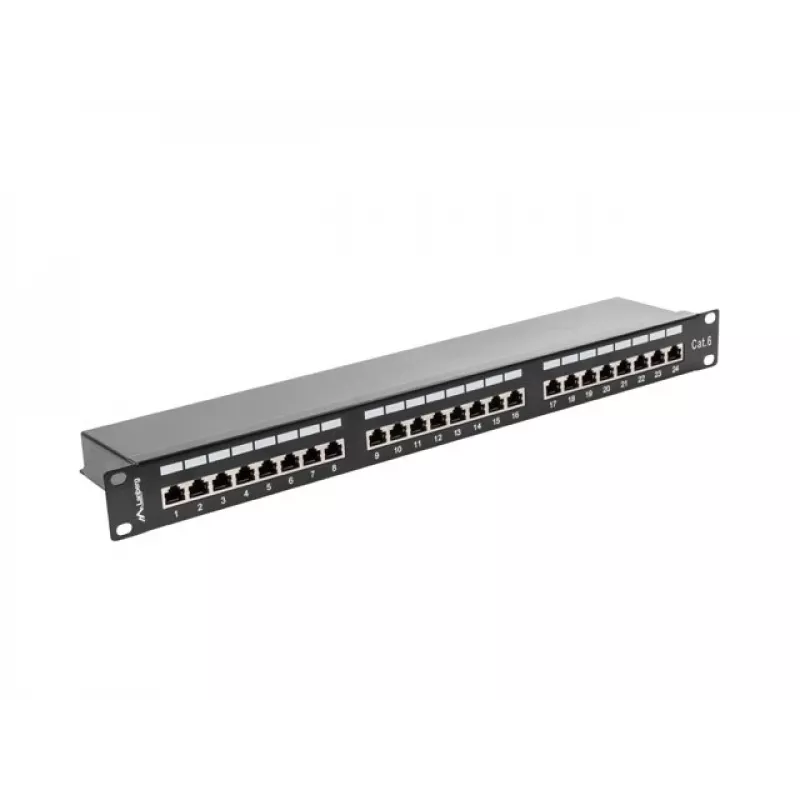 Patch panel 1U LANBERG PPS6-1024-B, 24 porte Cat6, metallo, nero, 442×114,5×44,5 mm