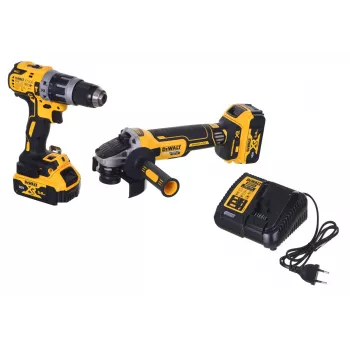 Set combinato per elettroutensili DeWALT DCK2080P2T-QW — 18V Li‑Ion 5Ah (2x), smerigliatrice angolare DCG405, avvitatore trapano, filettatura platorello M14, valigia