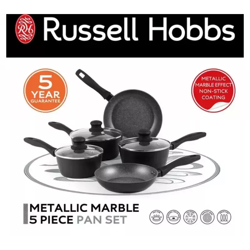 Set di 5 padelle Russell Hobbs Metallic Marble RH02814EU7 – rivestimento antiaderente, varie dimensioni