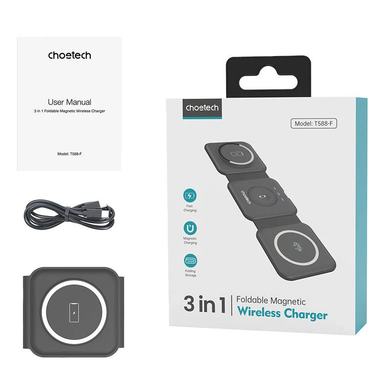 Choetech T588-F caricabatterie wireless magnetico 3in1 15W (nero)