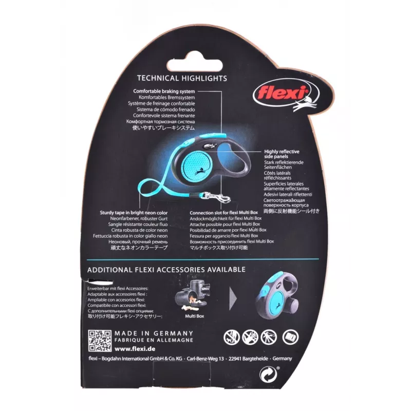 Flexi nuovo Neon S 5 m guinzaglio per cani con avvolgimento automatico