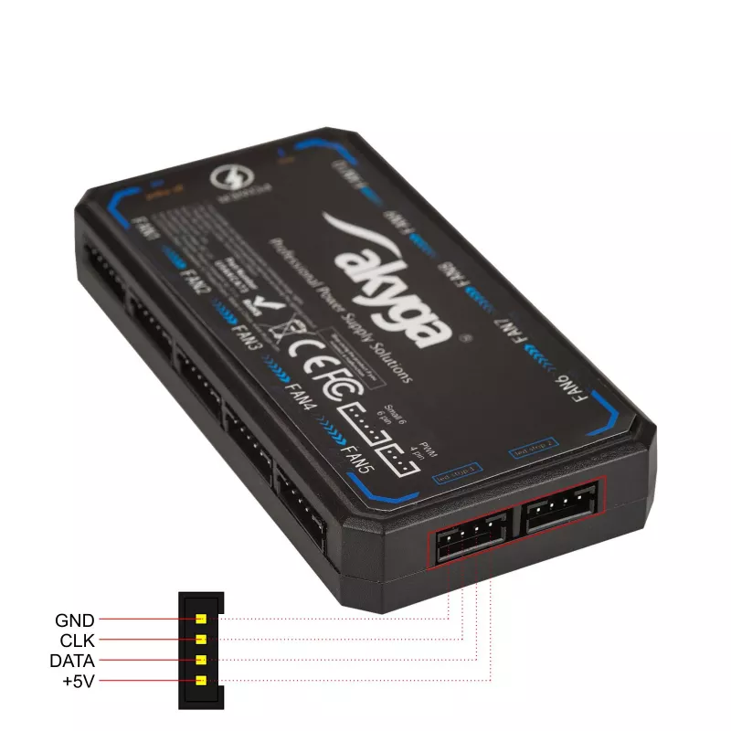Akyga AK-CA-73 controller per ventole RGB con telecomando, 12 connessioni (10 ventole + 2 strisce LED), alimentazione Molex
