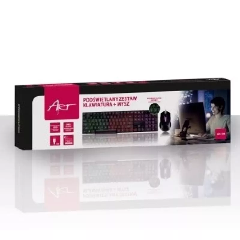 ART AK-50 kit USB tastiera retroilluminata e mouse illuminato, nero