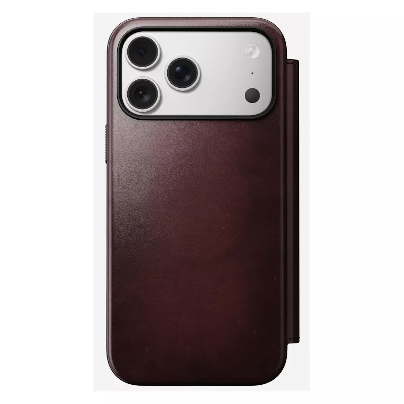 Custodia per smartphone Nomad Modern Leather Folio per iPhone 17 Pro Max — pelle, TPU, PC, alluminio, bordeaux, 16 cm (6,3 pollici)